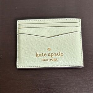 Kate Spade Staci Sage Bundle Green Saffiano Leather Slim Card Holder Wallet NEW